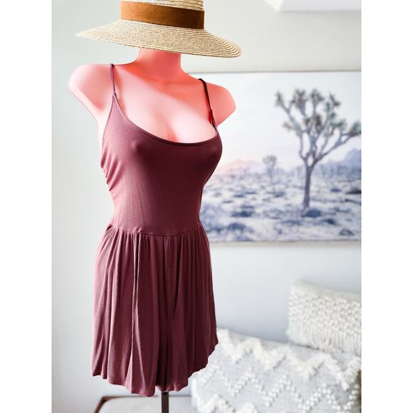 Sunset on the Porch soft mauve drapey ribbed flirty shorts romper L - Picture 1 of 3